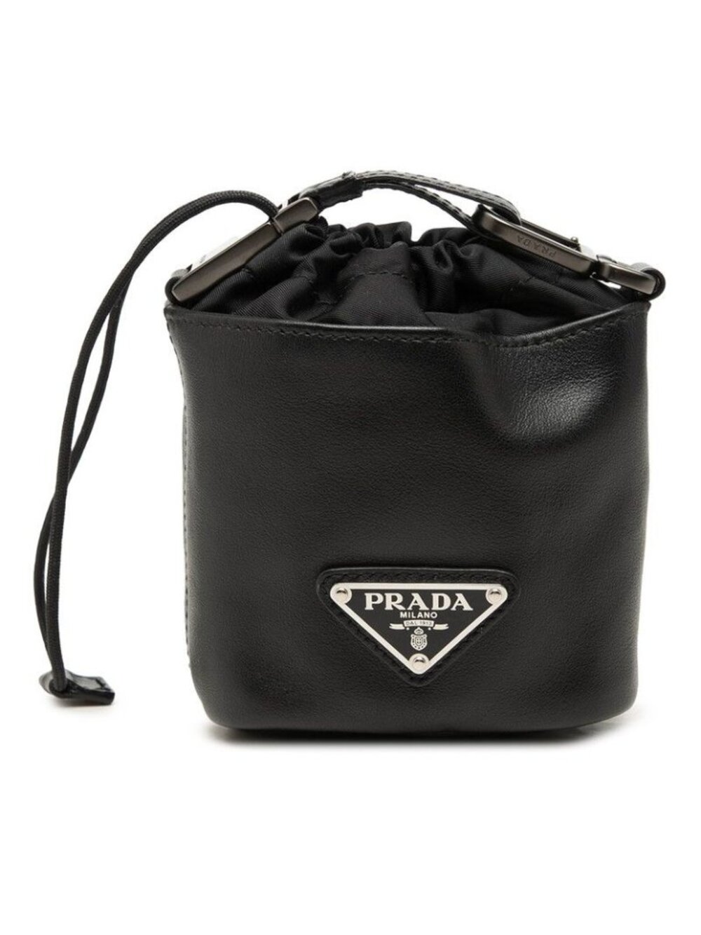 Prada Pouch Drawstring Black Leather Nylon